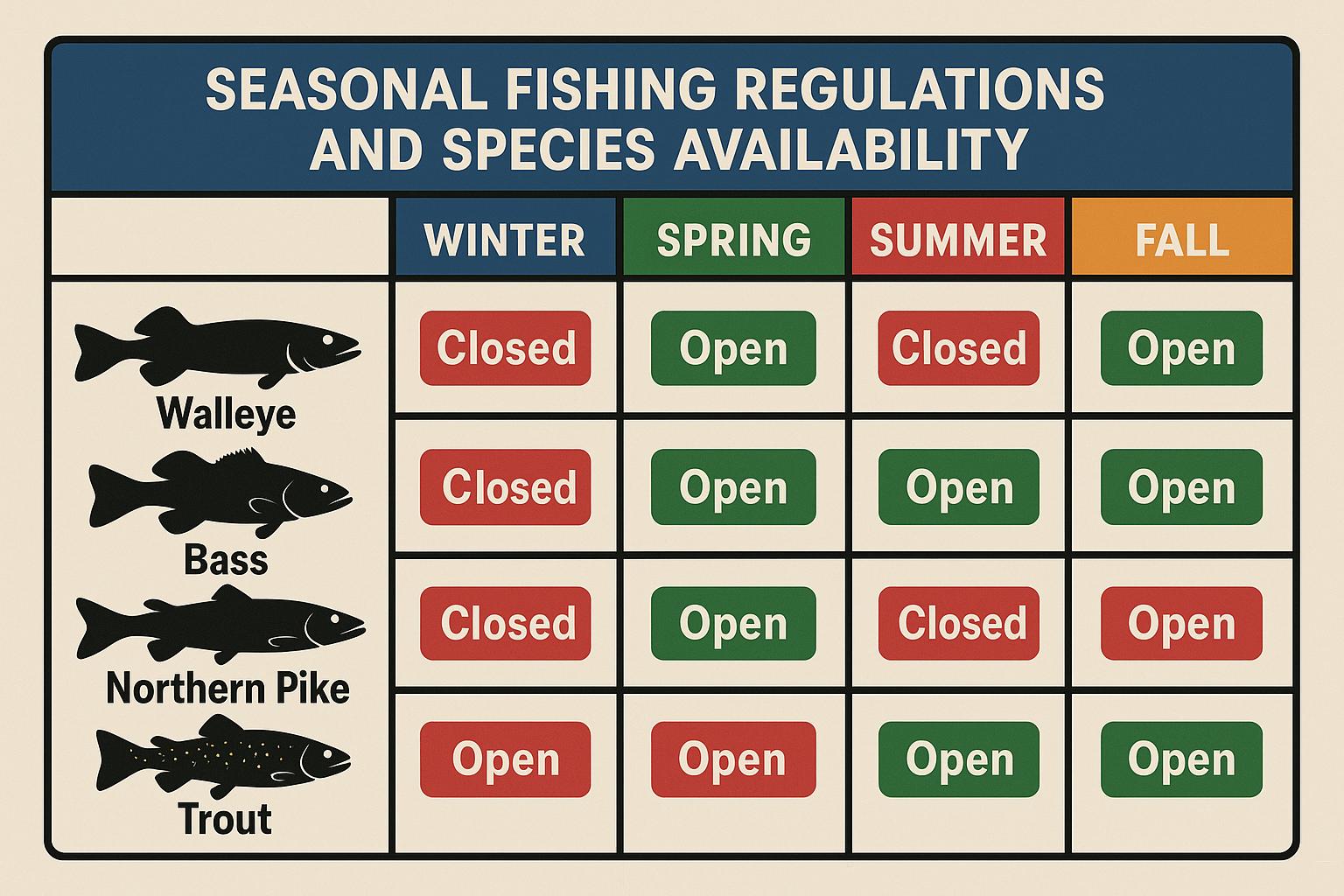 Seasonal fishing regulations and species availability