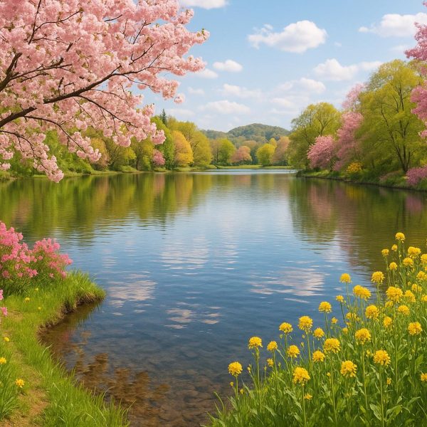 Springtime blooms around lake areas