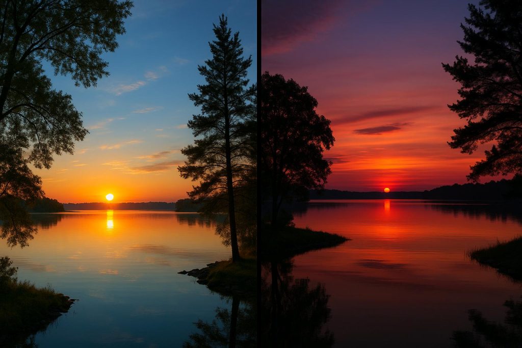 Watching sunrises and sunsets over lakes