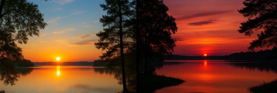 Watching sunrises and sunsets over lakes